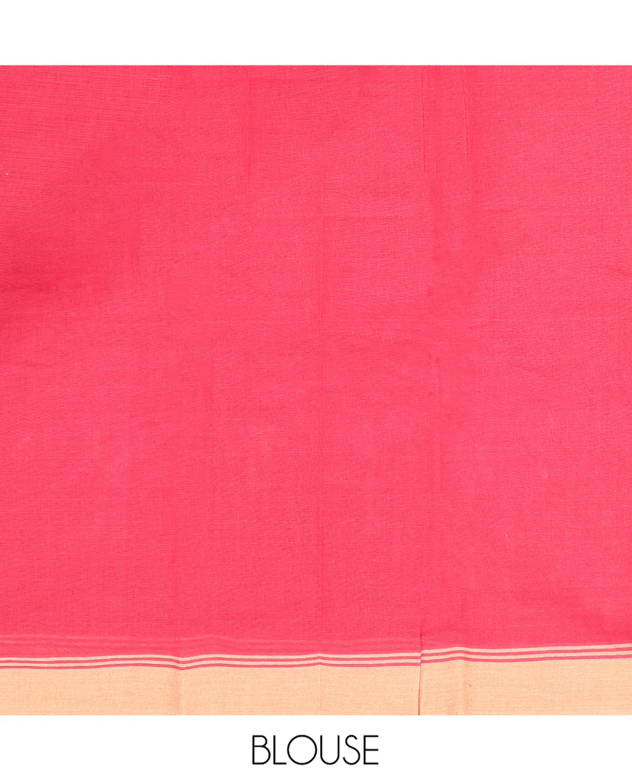 Red Kanchi Cotton Saree, Embellished with Buttas All Over Its Body, Highlighted by a Contrast Border, Pallu of Floral And Diamond Designs, and Paired with a Matching Blouse - Image 3