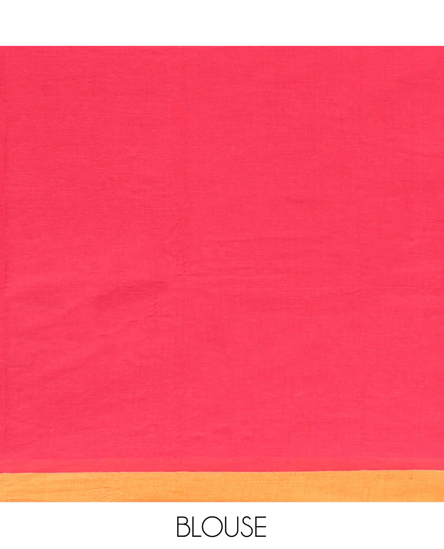 Red Kanchi Cotton Saree Features Buttas on Its Body, Complemented by a Contrast Border, Floral-Geometric Design Pallu, and a Matching Blouse - Image 4