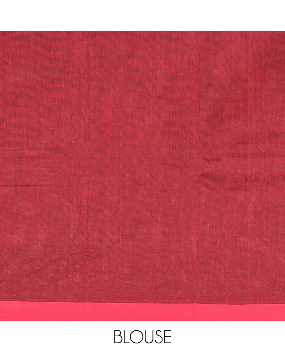 Red Kanchi Cotton Saree, Steeped with Buttas All Over Its Body, Complemented by Contrast Border, Pallu of Tree Motifs, and Paired with a Matching Blouse - Image 3