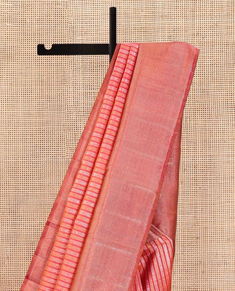 Red Kanchipuram Designer Silk Saree, Boldly Accentuated with Jacquard Design All Over Its Body, Gleaming Zari Striped Border, Pallu Steeped with Zari Stripes, and Paired with a Matching Blouse - Image 3