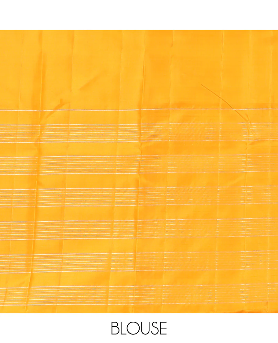 Red Kanchipuram Silk Saree, Scintillated with Zari Checks All Over Its Body, Highlighted by Self-Border of Iruthalai Pakshi Designs, Complemented by Contrast Striped Pallu, and Paired with a Contrast Blouse - Image 5