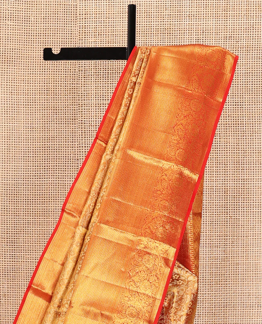 Red Kanchipuram Tissue Silk Saree, Richly Detailed with Floral Jaal Jacquard Design On Its Body, Highlighted by Zari Border of Thilakam Mokku, Muthu, Mayil Kann, and Kodi Visiry Designs, Grand Jaal Pallu, and Paired with a Matching Blouse - Image 3