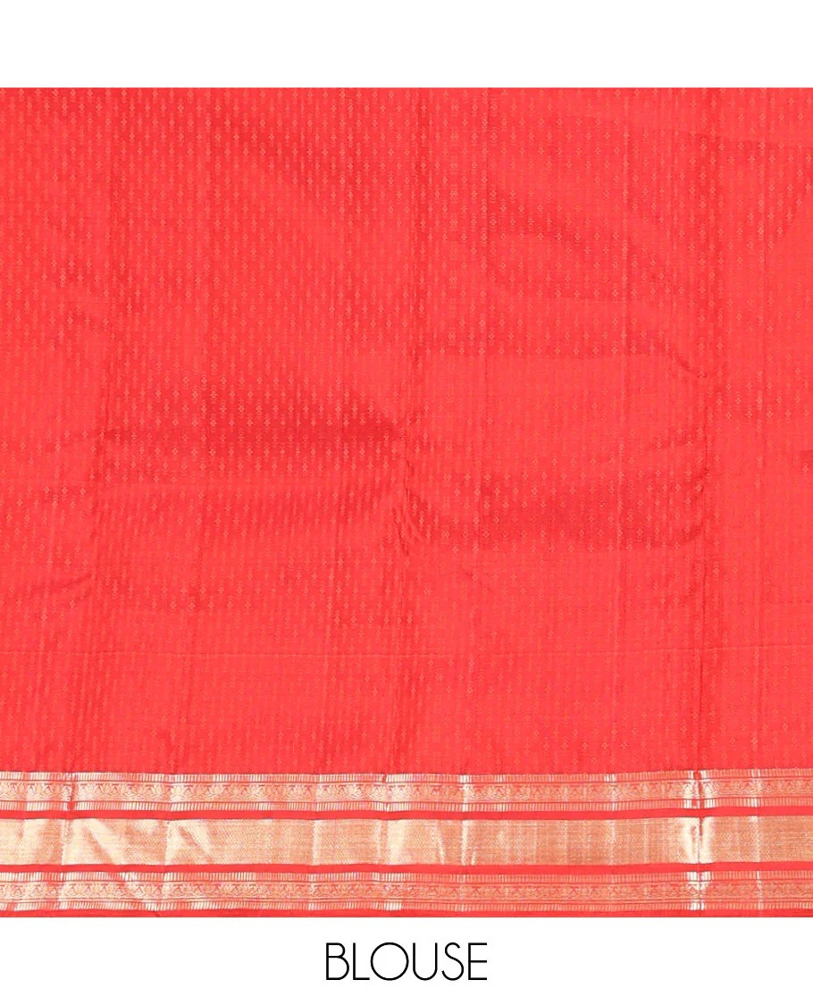 Red Kanchipuram Wedding Silk Saree, Gleamed Up with Zari and Chakram Designs on Its Body, Highlighted by a Zari Border of Muthu, Kamalam, and Vanki Designs, Intricately Designed Pallu, and Paired with a Matching Blouse - Image 6