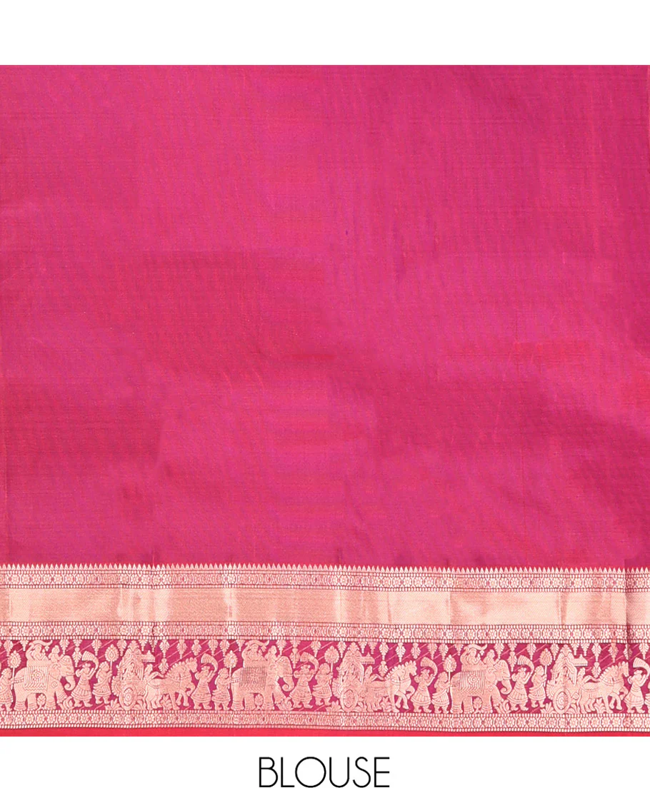 Red Kanchipuram Wedding Silk Saree, Majestically Detailed with Jacquard Design on Its Body, Highlighted by Zari Border of Rekku, Muthu, Kamalam, and Wedding-Themed Designs, Grand Pallu, and Paired with a Matching Blouse - Image 6