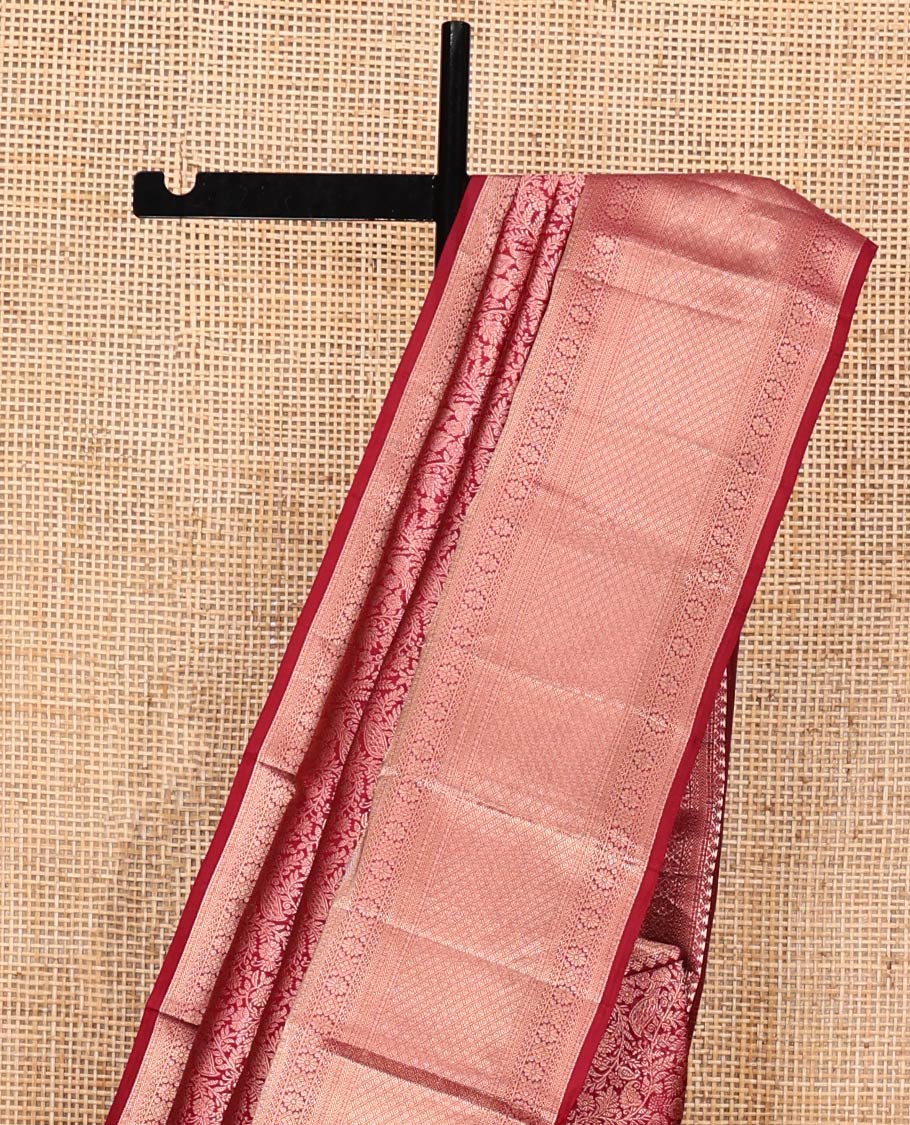 Red Kanchipuram Wedding Silk Saree, Opulently Embellished with Jacquard Design on Its Body, Highlighted by Zari Border of Kathir, Kamalam, Diamond, and Jaal Designs, Grand Jaal Pallu, and Paired with a Matching Blouse - Image 3