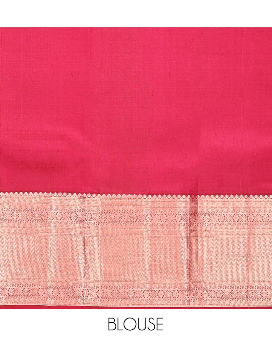 Red Kanchipuram Wedding Silk Saree, Opulently Embellished with Jacquard Design on Its Body, Highlighted by Zari Border of Kathir, Kamalam, Diamond, and Jaal Designs, Grand Jaal Pallu, and Paired with a Matching Blouse - Image 6