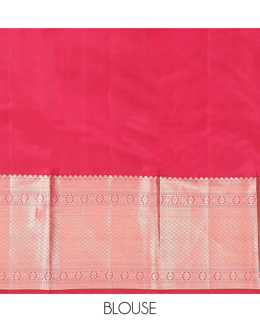 Red Kanchipuram Wedding Silk Saree Richly Detailed with Zari Buttas, Highlighted with Zari Border of Poun, Kathir, Neli, Kamalam, Diamond, Manga, and Mayil Kann Designs, Grandly Zari-Woven Jaal Pallu, and Paired with a Matching Blouse - Image 6