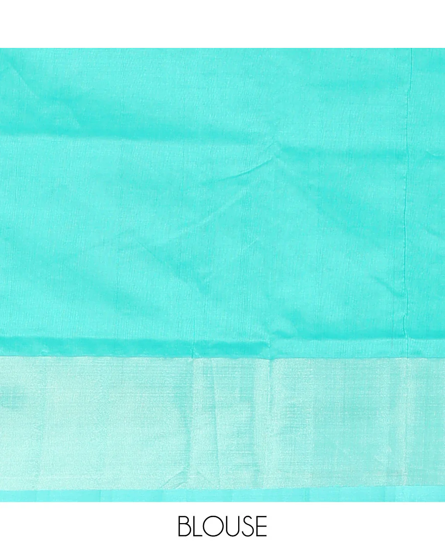 Red Kuppadam Cotton Saree, Gleamed Up with Zari Buttas All Over Its Body, Complemented by a Bavanji Border, Pallu of Intricate Designs, and Paired with a Contrast Blouse - Image 4