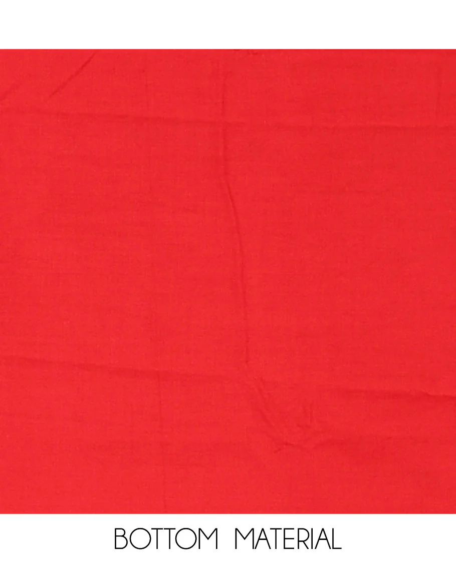 Red Material Chudidar Set Elevated with Phulkari-Style Floral Embroidery and Floral Print Rayon Top, Subtly Made Plain Rayon Bottom, and a Chiffon Georgette Dupatta of Floral Theme Designs - Image 5