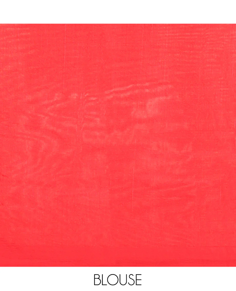 Red Matka Silk Saree, Mesmerized with Floral Vine Design All Over Its Body, Highlighted by a Self-Border of Temple Designs, Zari Striped Pallu, and Paired with Matching Blouse - Image 5