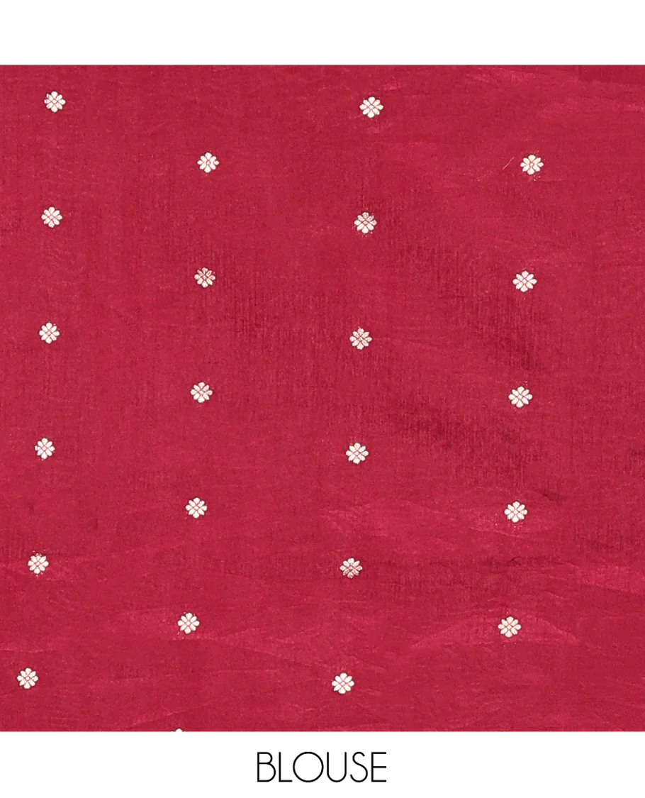 Red Matka Silk Saree, Woven with Buttas All Over Its Body, Highlighted by a Self-Border of Traditional Designs, Intricately Designed Pallu, and Paired with Matching Blouse - Image 5