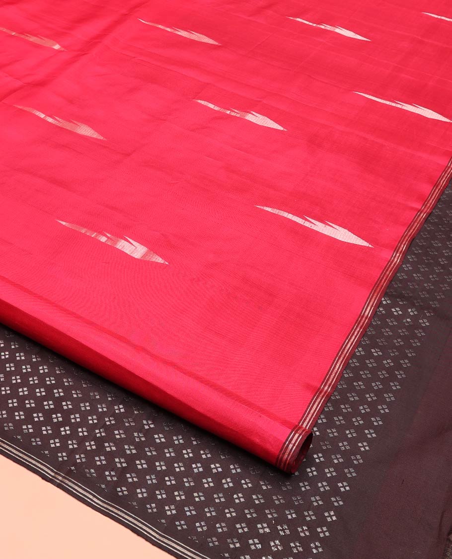 Red Mayuri Soft Silk Saree Adorned with Zari Buttas, Complemented by a Contrast Piping Border, Pallu Steeped with Diamond Buttas, and Paired with a Contrast Zari Buttas Blouse - Image 2