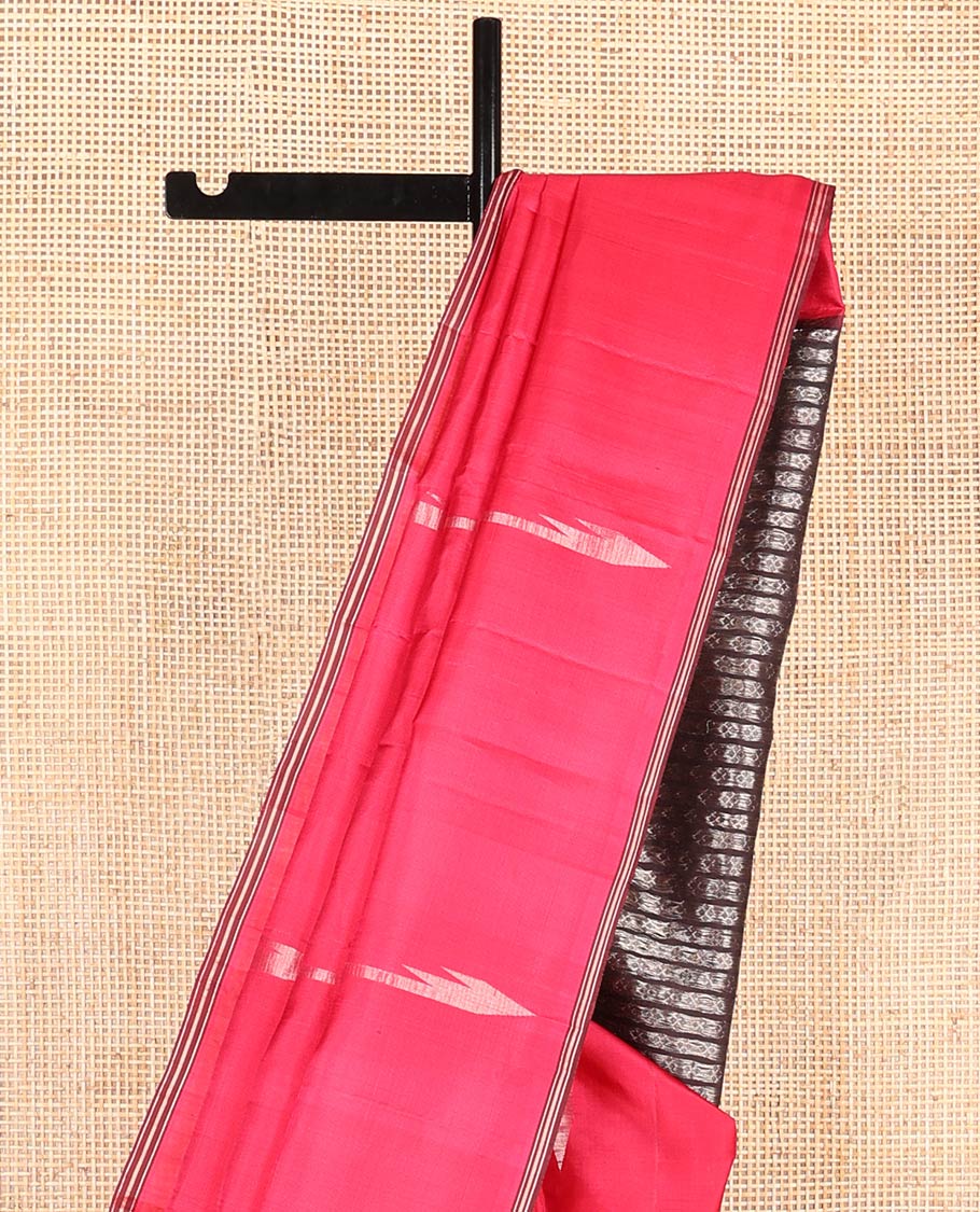 Red Mayuri Soft Silk Saree Adorned with Zari Buttas, Complemented by a Contrast Piping Border, Pallu Steeped with Diamond Buttas, and Paired with a Contrast Zari Buttas Blouse - Image 3