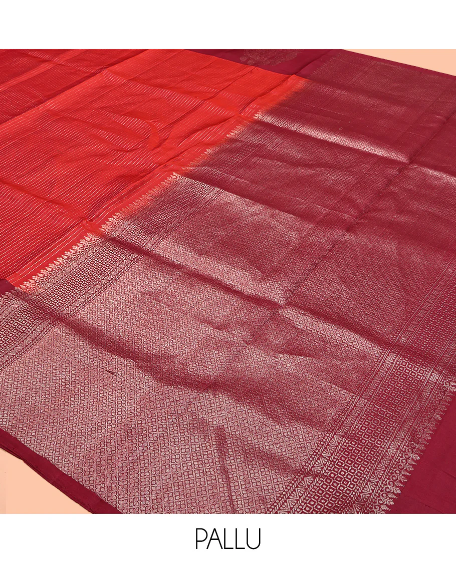 Red Mayuri Soft Silk Saree, Gleamed up with Vaira Oosi Stripes On Its Body, Complemented by Contrast Border of Floral and Peacock Designs, Grand Jaal Pallu and Paired with a Contrast Blouse - Image 5