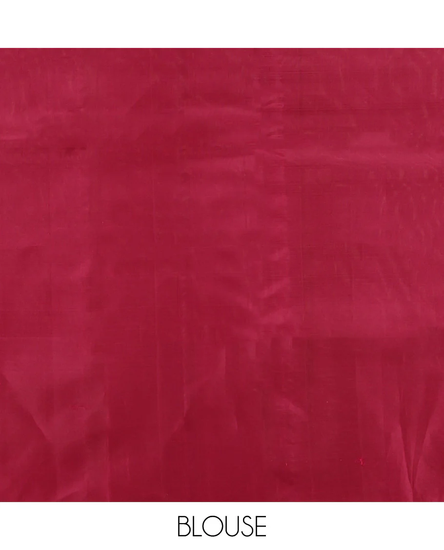 Red Mayuri Soft Silk Saree, Gleamed up with Vaira Oosi Stripes On Its Body, Complemented by Contrast Border of Floral and Peacock Designs, Grand Jaal Pallu and Paired with a Contrast Blouse - Image 6