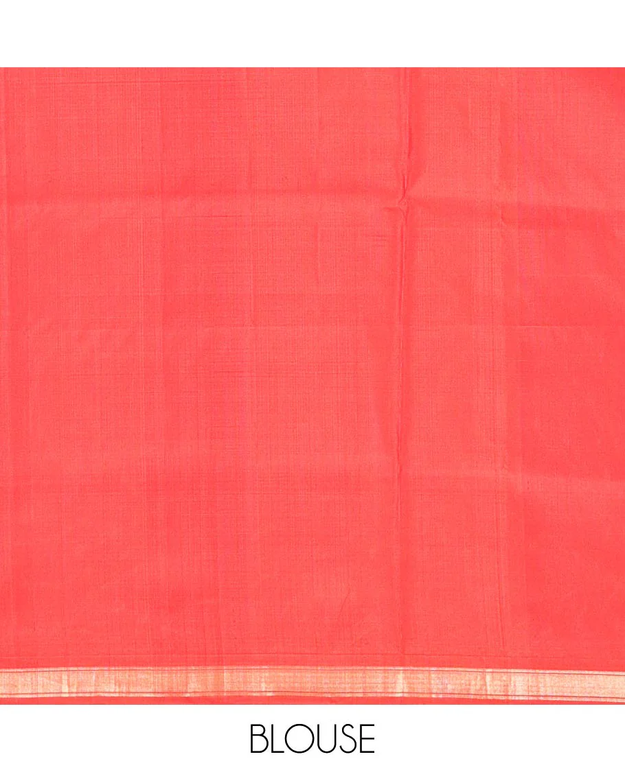 Red Mayuri Soft Silk Saree, Gleamed Up with Zari Buttas All Over Its Body, Subtle Zari Piping Border, Pallu of Geometric Designs, and Paired with a Matching Blouse - Image 6