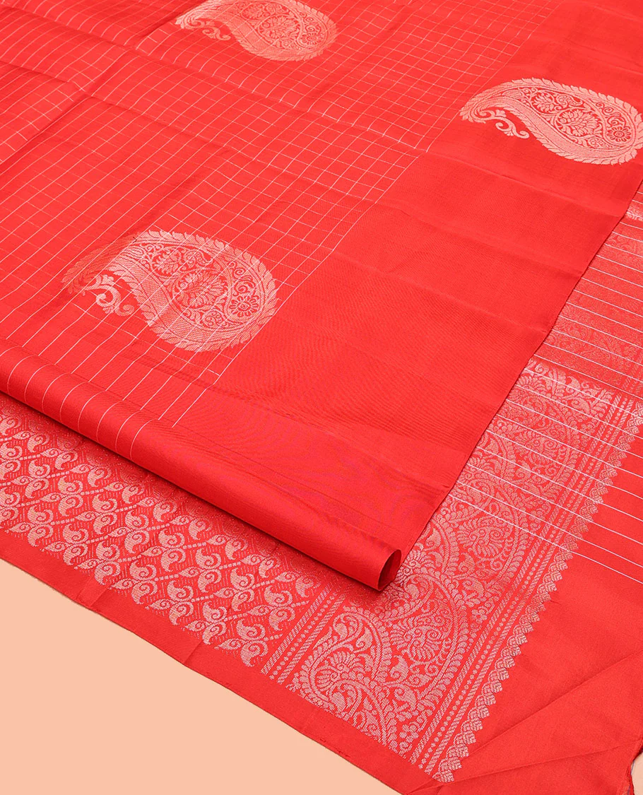 Red Mayuri Soft Silk Saree, Richly Detailed with Manga Buttas and Zari Checks On Its Body, Highlighted by Intricately Designed Pallu, and Paired with a Matching Blouse - Image 2
