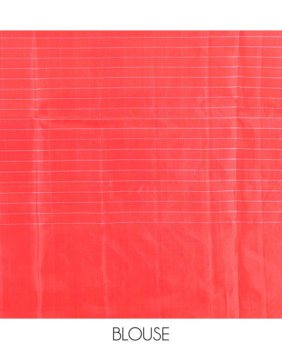 Red Mayuri Soft Silk Saree, Richly Detailed with Manga Buttas and Zari Checks On Its Body, Highlighted by Intricately Designed Pallu, and Paired with a Matching Blouse - Image 6