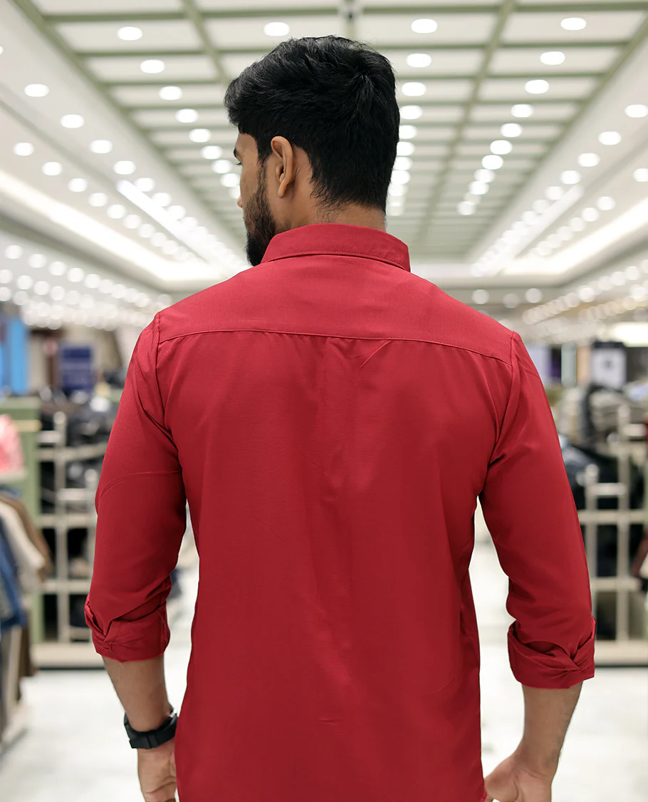 Red Plain Cotton-Blended Casual Shirt, Comes with Full Sleeves, a Spread Collar, a Slim Fit, and Regular Length - Image 4