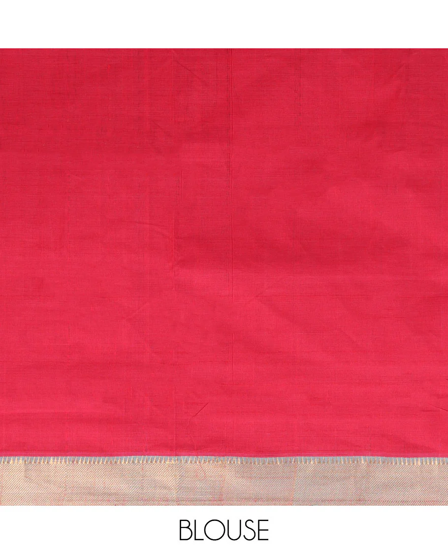 Red Plain Mangalagiri Cotton Saree, Complemented by Contrast Temple Zari Border, Gleaming Zari Pallu, and Paired with a Matching Blouse - Image 3