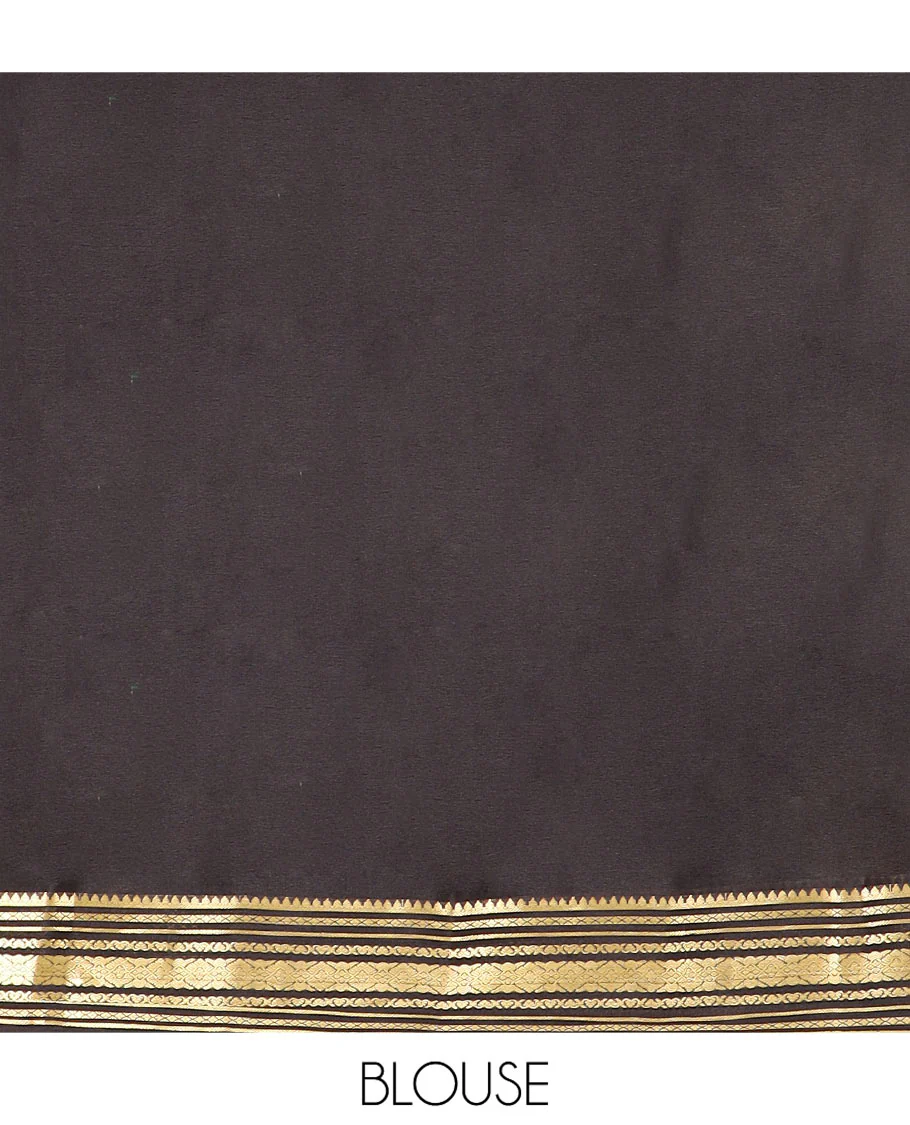Red Plain Mysore Silk Saree, Complemented by Captivating Contrast Border of Traditional Zari Designs, Gleaming Pallu of Zari Stripes, and Paired with a Contrast Blouse - Image 6