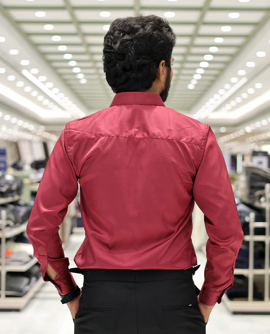 Red Poly-Blended Party Wear Shirt, Features Vines-Themed Stone Work, Full Sleeves, a Spread Collar, Slim Fit, and Regular Length - Image 4