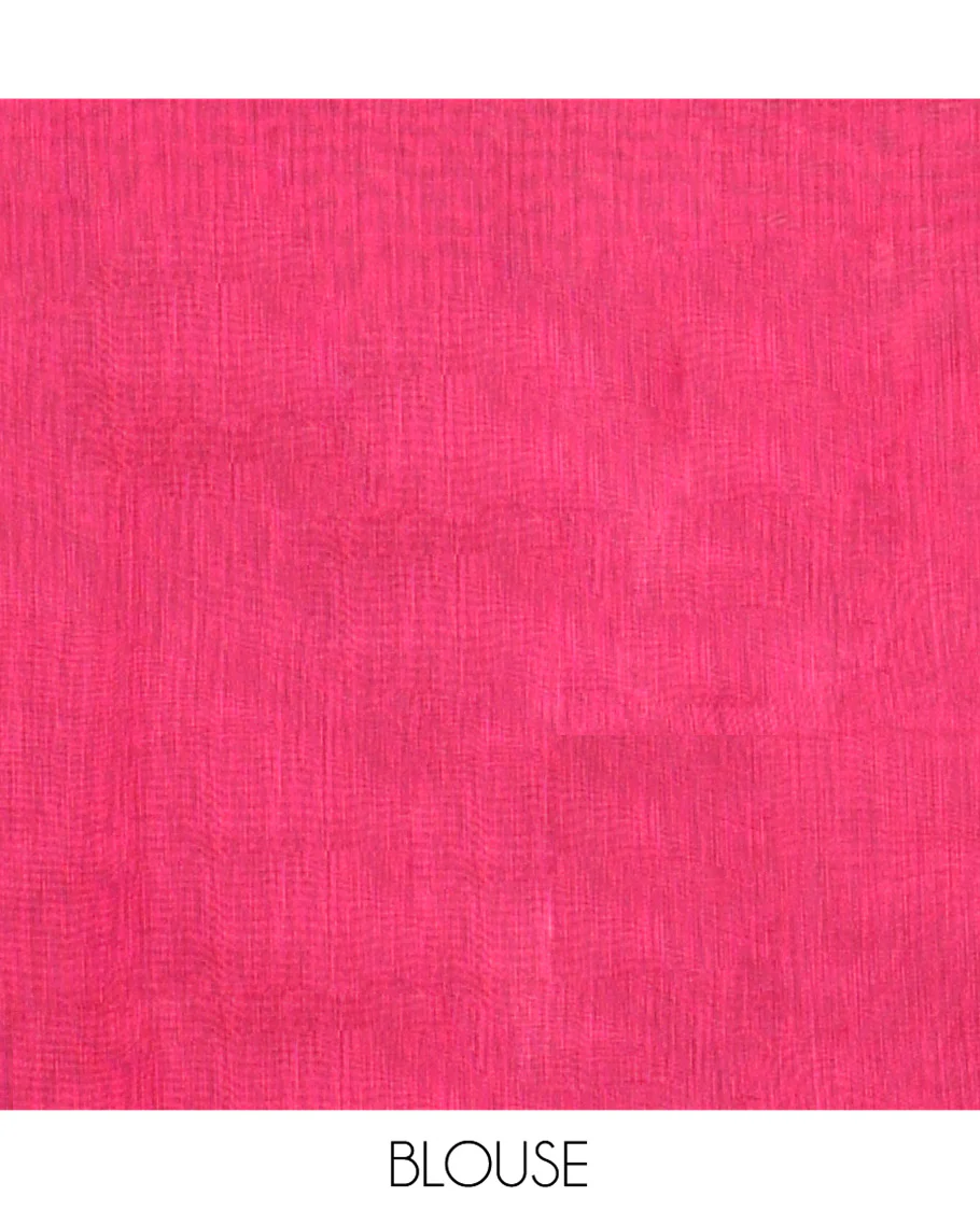 Red Semi-Silk Cotton Saree, Accentuated with Buttas All Over Its Body, Highlighted by a Zari Border of Geometric Designs, Pallu of Geometric Designs, and Paired with a Matching Blouse - Image 4
