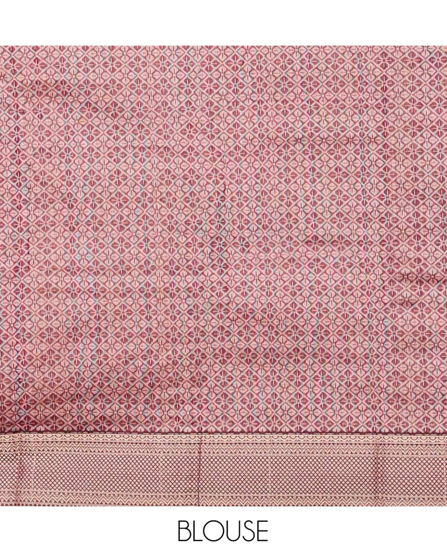 Red Semi-Silk Cotton Saree, Delicately Designed with Buttas All Over Its Body, Subtle Traditional Design Self-Border, Intricately Designed Pallu, and Paired with a Matching Blouse - Image 3