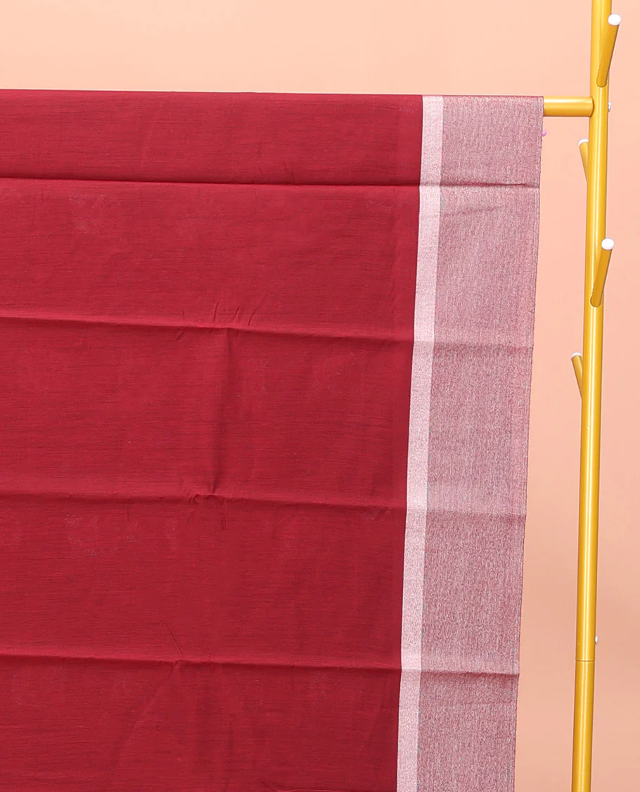 Red Semi-Silk Cotton Saree, Elegantly Highlighted with Floral Zari Buttas on Its Body, Highlighted by a Self-Border, Pallu Features Floral Designs, and Paired with a Matching Blouse - Image 2
