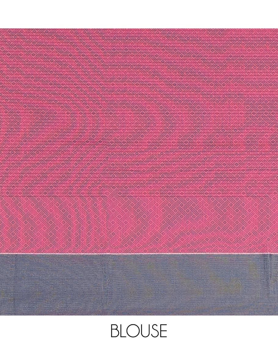 Red Semi-Silk Cotton Saree, Sparsely Woven with Buttas and Geometric Designs All Over Its Body, Complemented by Contrast Border, Sparsely Woven Pallu of Geometric Designs, and Paired with a Matching Blouse - Image 4