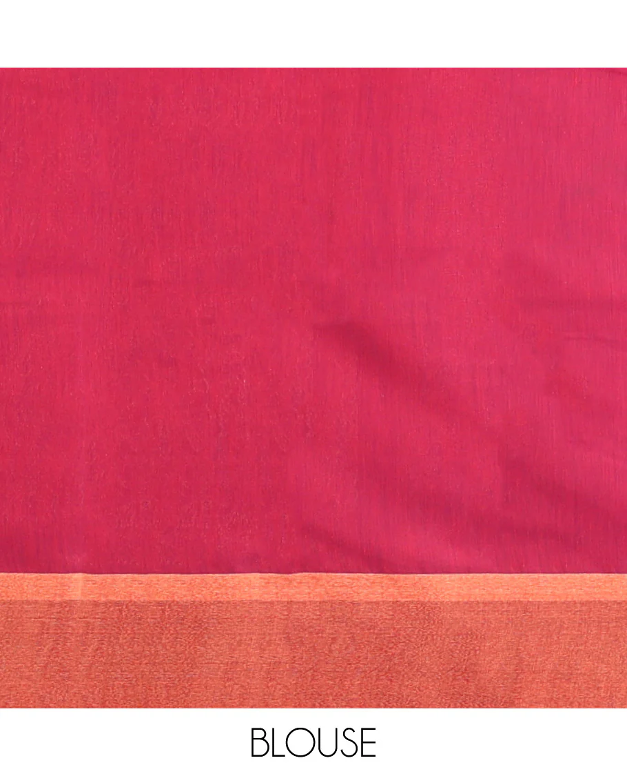 Red Semi-Silk Cotton Saree, Steeped with Zari Buttas on Its Body, Complemented by Contrast Border, Pallu Features Intricate Designs, and Paired with a Matching Blouse - Image 4