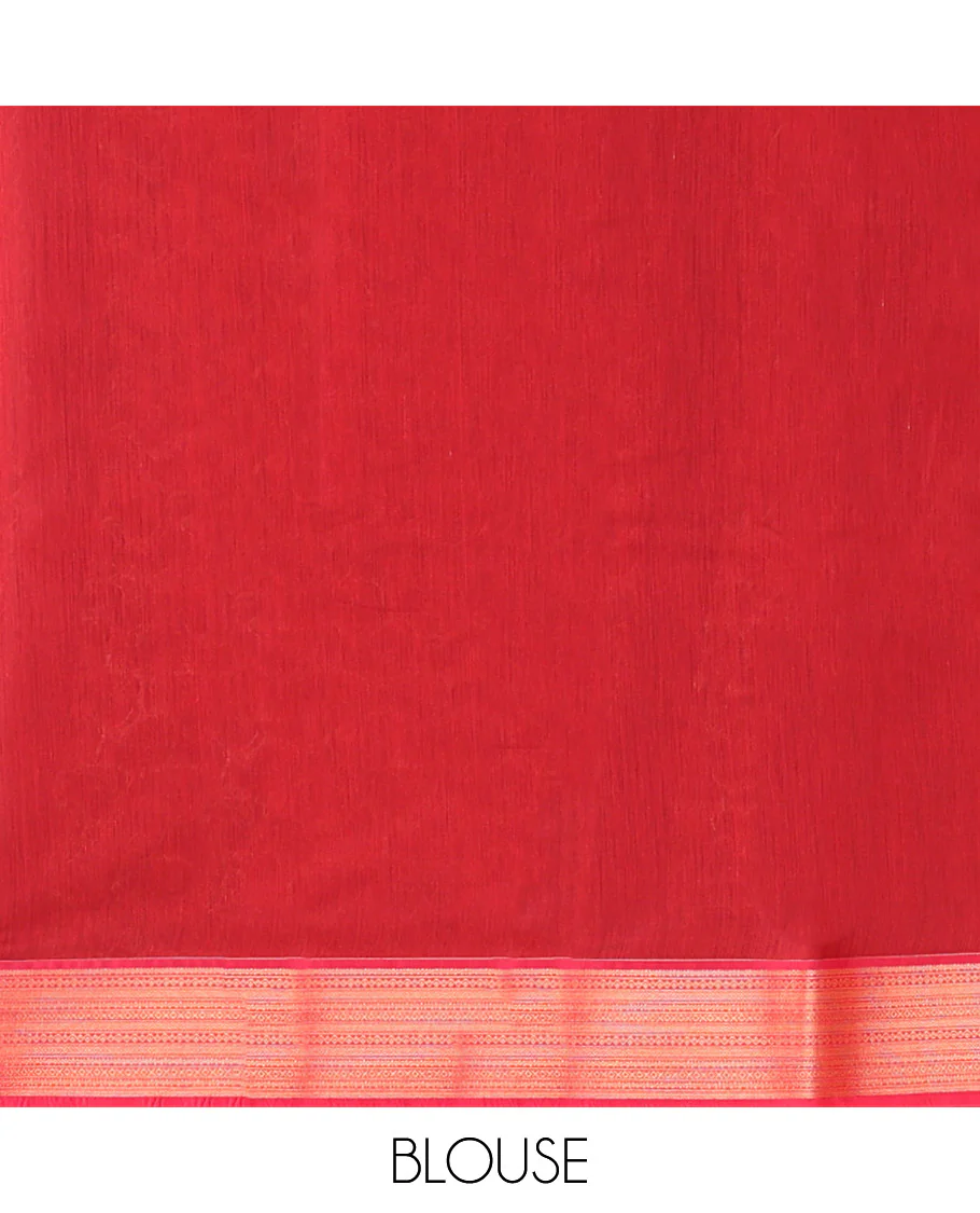 Red Semi-Silk Cotton Saree, Zari-Gleamed Up with Buttas All Over Its Body, Highlighted by a Traditional Zari Border, Pallu of Paisley Designs, and Paired with a Matching Blouse - Image 4