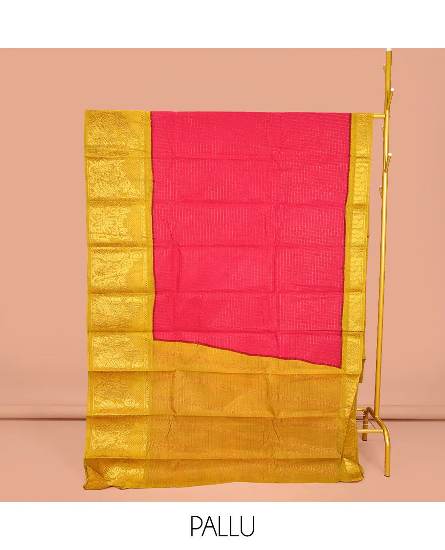 Red Sungudi Cotton Saree, Decked Up with Zari Checked Design on Its Body, Complemented by a Contrast Traditional Zari Design Border of Peacock Designs, Zari-Design Pallu, and Paired with a Contrast Blouse - Image 2
