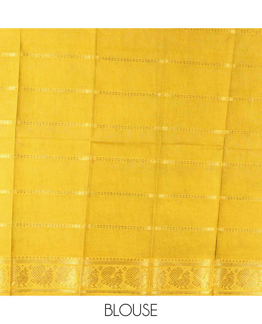Red Sungudi Cotton Saree, Decked Up with Zari Checked Design on Its Body, Complemented by a Contrast Traditional Zari Design Border of Peacock Designs, Zari-Design Pallu, and Paired with a Contrast Blouse - Image 3