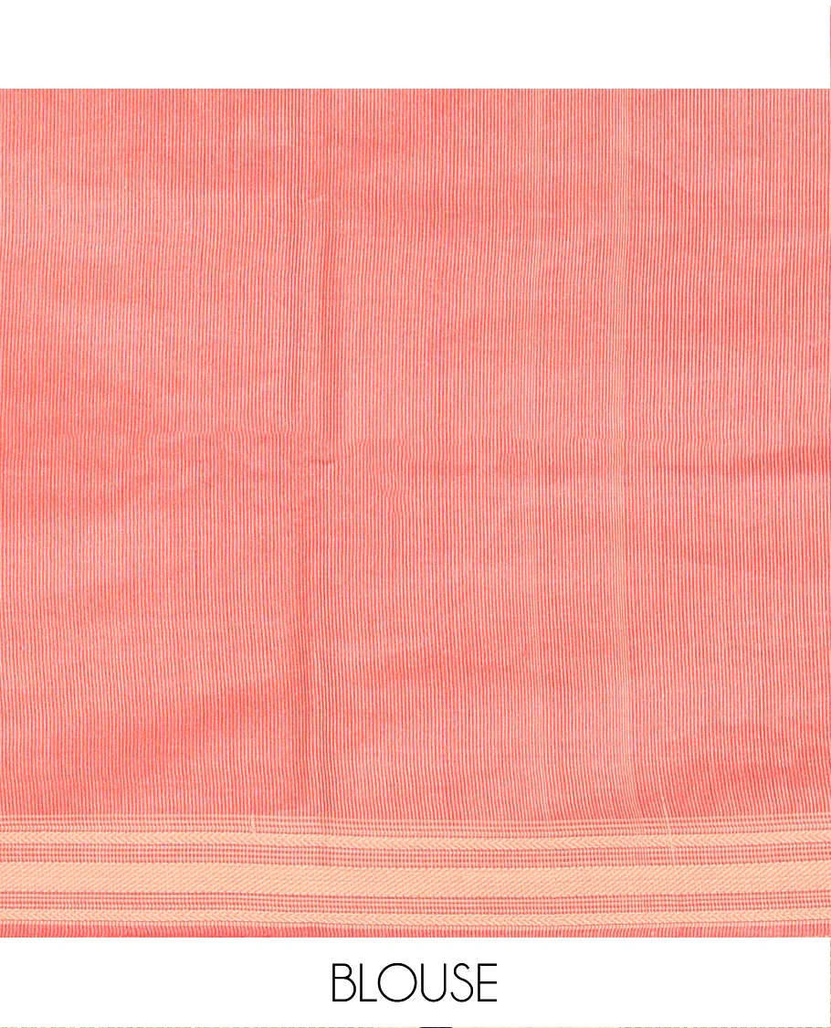 Red Tussar Saree, Steeped with Buttas, a Subtle Traditional Border, Pallu of Stripes and Buttas, and a Matching Blouse - Image 6