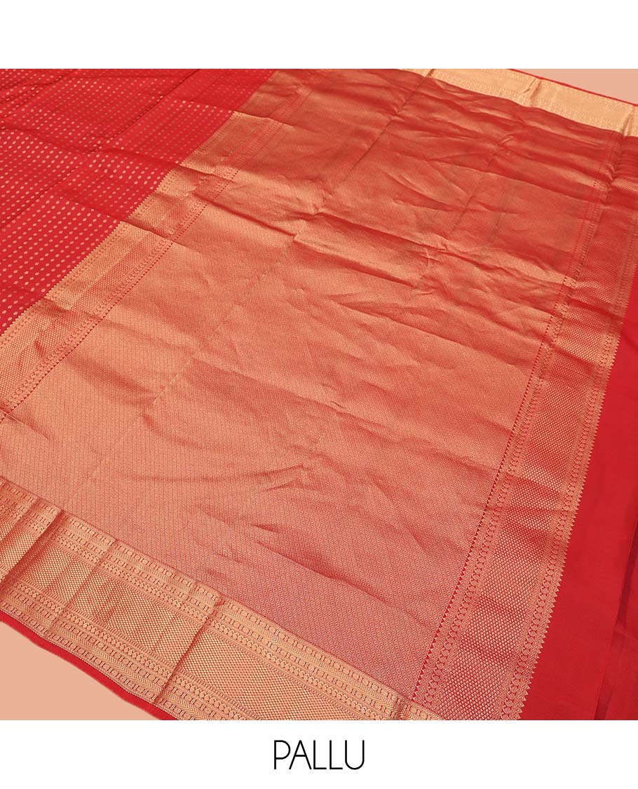 Red Vasundhara Lite Silk Mix Saree, Adorned with Zari Buttas All Over Its Body, Highlighted by Zari Border of Rudraksham, Banaras, Manga, and Mayil Kann Designs, Diagonally Striped Pallu, and Paired with a Matching Blouse - Image 5