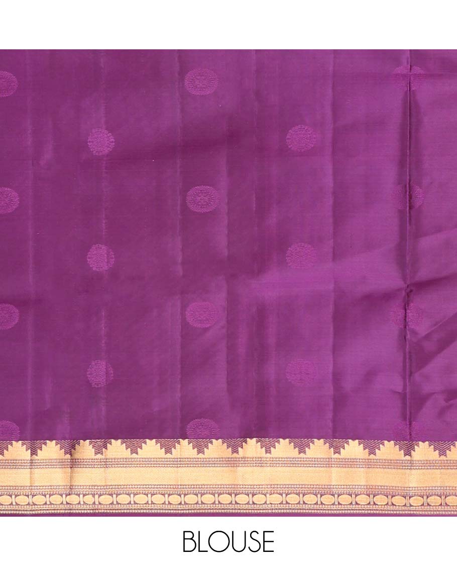Red Vasundhara Lite Silk Mix Saree, Artfully Woven with Chakram Buttas All Over Its Body, Complemented by a Contrast Border of Thazampoo Rekku, Paisa, Neli, Mayil Kann, and Rudraksham Designs, Pallu of Geometric Patterns, and Paired with a Contrast Blouse - Image 6