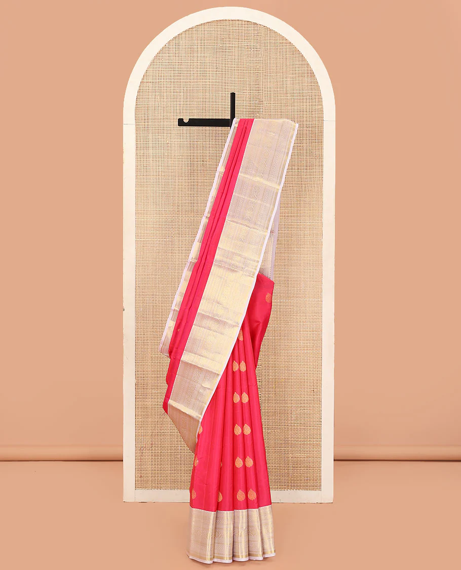 Red Vasundhara Lite Silk Mix Saree, Beautifully Bedecked with Zari Buttas on Its Body, Complemented by Contrast Border of Rekku, Neli, Muthu, Kathir, Mayil Kann, and Kodi Visiry Designs, Elegantly Highlighted Pallu, and Paired with a Contrast Blouse