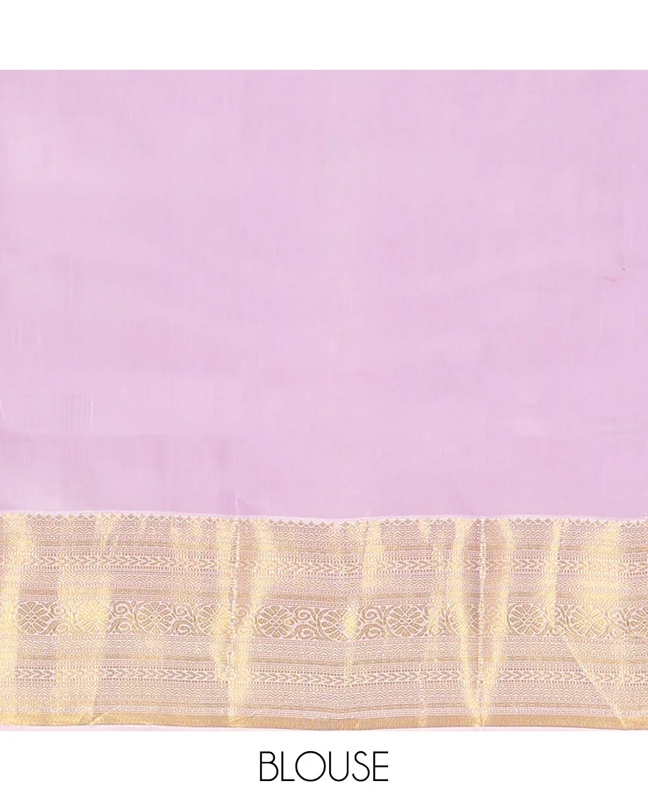 Red Vasundhara Lite Silk Mix Saree, Beautifully Bedecked with Zari Buttas on Its Body, Complemented by Contrast Border of Rekku, Neli, Muthu, Kathir, Mayil Kann, and Kodi Visiry Designs, Elegantly Highlighted Pallu, and Paired with a Contrast Blouse - Image 6