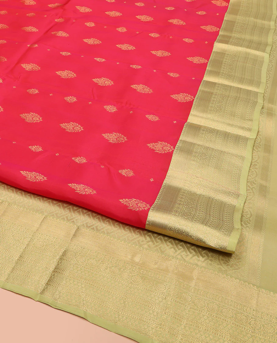 Red Vasundhara Lite Silk Mix Saree, Decked Up with Zari Buttas, Complemented by a Contrast Border of Thilakam, Kamalam, Kodi Visiry, and Neli Designs, Gandly Geometric Patterns Woven Pallu, and Paired with a Contrast Blouse - Image 2