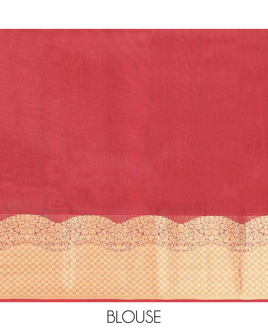 Red Vasundhara Lite Silk Mix Saree, Detailed with Zari Buttas All Over Its Body, Highlighted by a Zari Border of Floral and Jaal Designs, Pallu Steeped with Chevron Stripes, and Paired with a Matching Blouse - Image 6