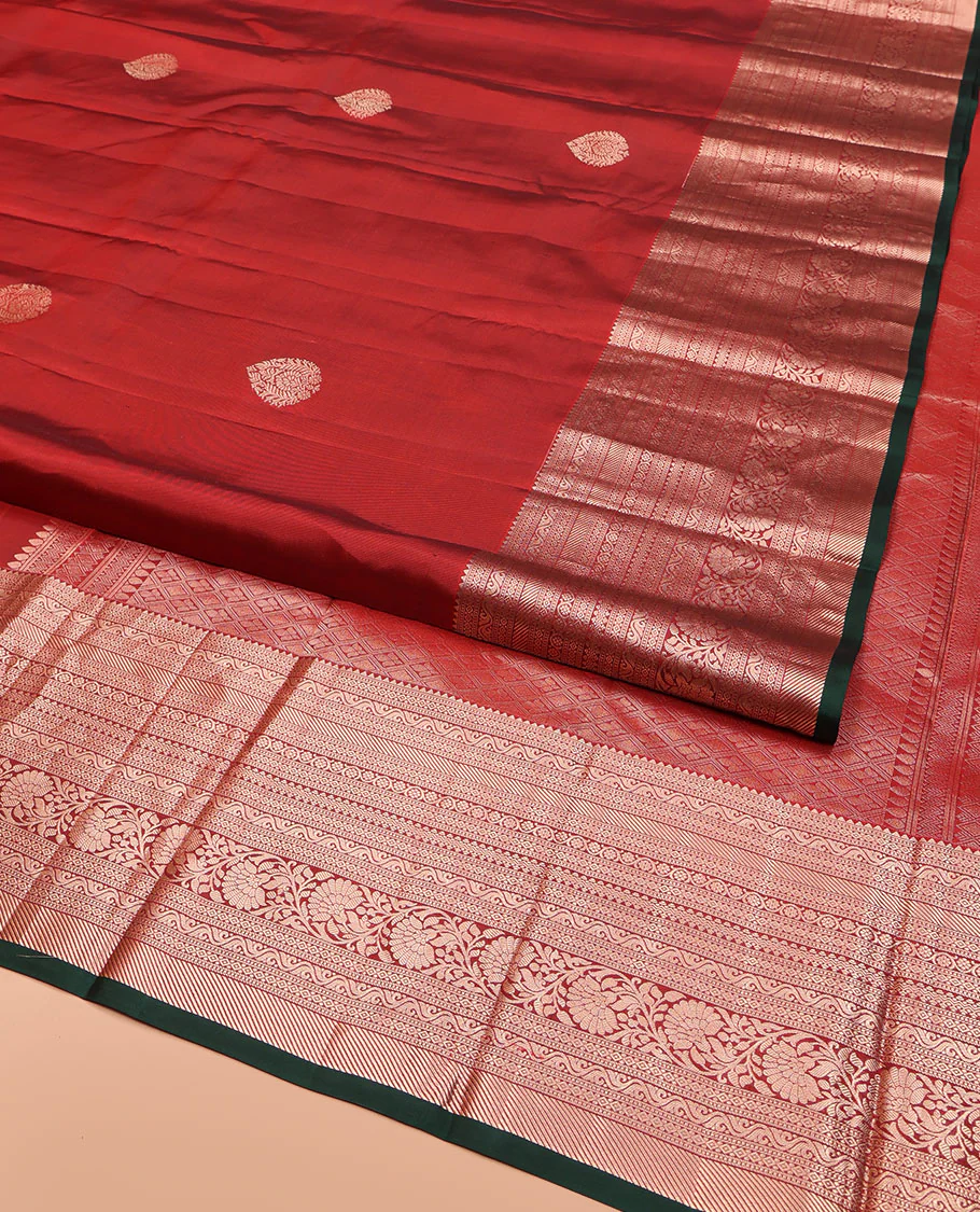 Red Vasundhara Lite Silk Mix Saree, Elevated with Zari Buttas on Its Body, Highlighted by a Zari Border of Rekku, Muthu, Diamond, Rettai Neli, and Kodi Visiry Designs, Grand Jaal-Design Pallu, and Paired with a Contrast Blouse - Image 2