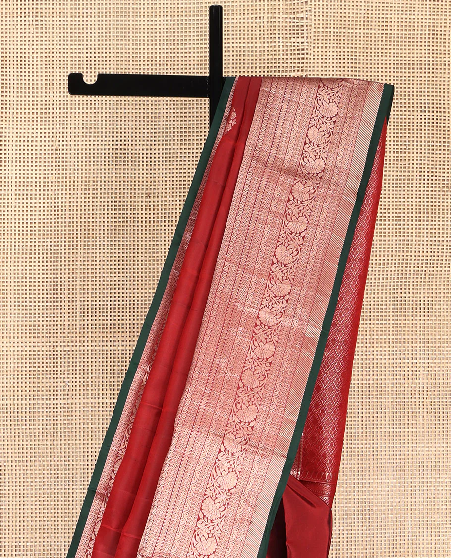 Red Vasundhara Lite Silk Mix Saree, Elevated with Zari Buttas on Its Body, Highlighted by a Zari Border of Rekku, Muthu, Diamond, Rettai Neli, and Kodi Visiry Designs, Grand Jaal-Design Pallu, and Paired with a Contrast Blouse - Image 3