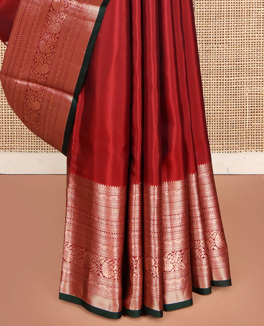 Red Vasundhara Lite Silk Mix Saree, Elevated with Zari Buttas on Its Body, Highlighted by a Zari Border of Rekku, Muthu, Diamond, Rettai Neli, and Kodi Visiry Designs, Grand Jaal-Design Pallu, and Paired with a Contrast Blouse - Image 4