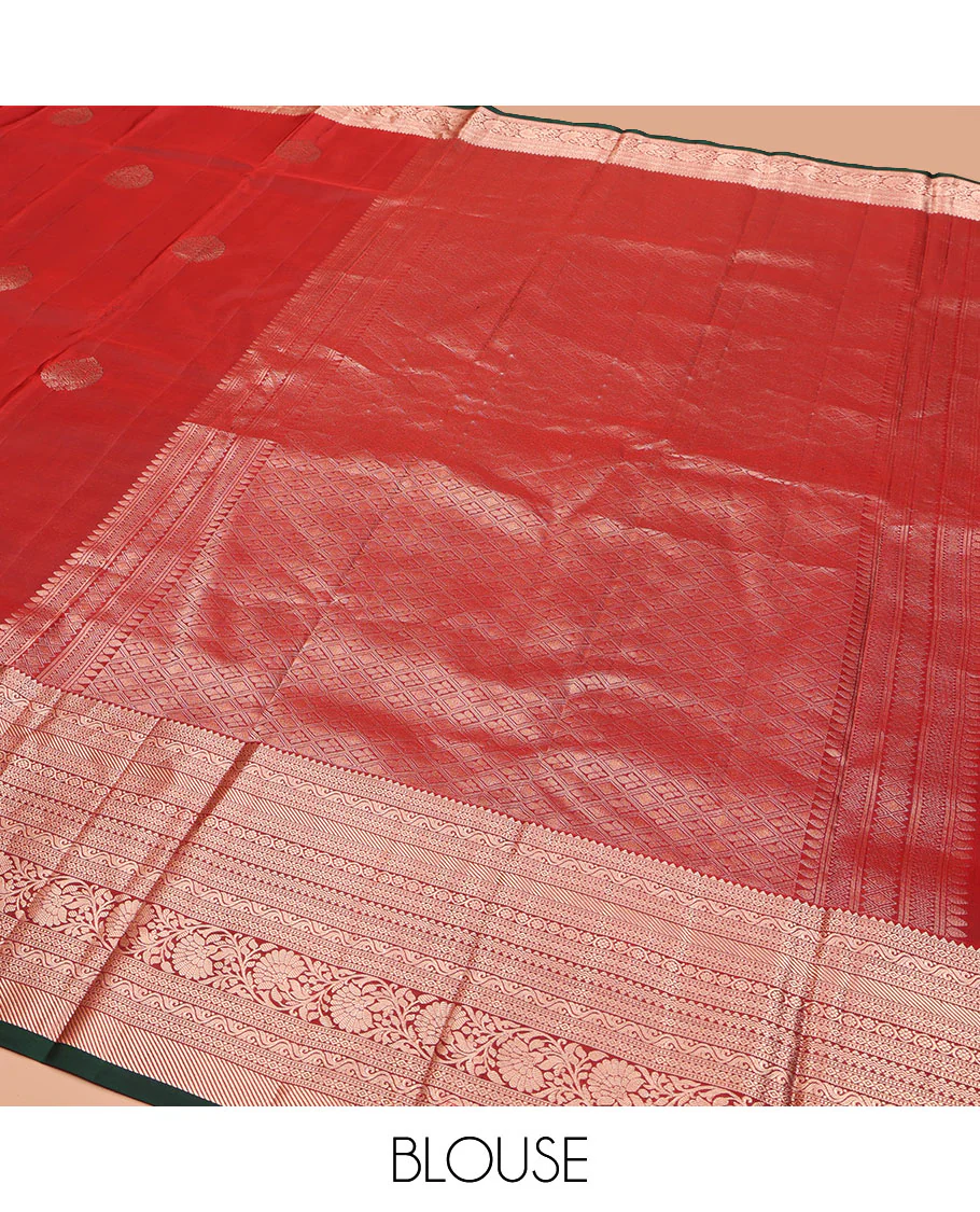 Red Vasundhara Lite Silk Mix Saree, Elevated with Zari Buttas on Its Body, Highlighted by a Zari Border of Rekku, Muthu, Diamond, Rettai Neli, and Kodi Visiry Designs, Grand Jaal-Design Pallu, and Paired with a Contrast Blouse - Image 5