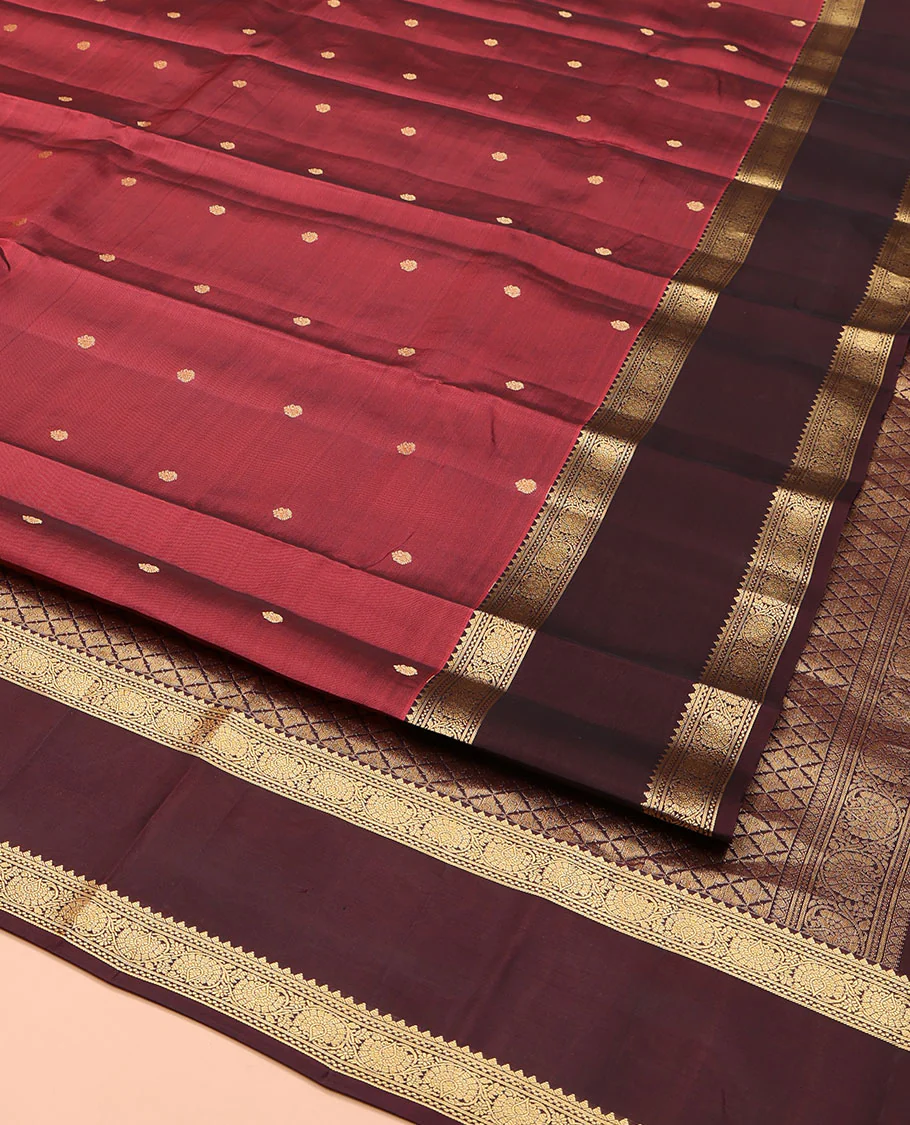 Red Vasundhara Lite Silk Mix Saree, Embellished with Zari Buttas on Its Body, Complemented by a Contrast Rettai Pettu Border of Kodi Visiry Designs, Boldly Accentuated Pallu of Jaal Designs, and Paired with a Contrast Blouse - Image 2