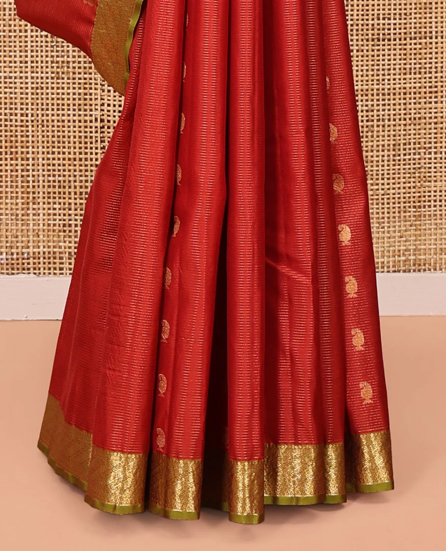 Red Vasundhara Lite Silk Mix Saree, Meticulously Crafted with Zari Buttas and Stripes All Over Its Body, Complemented by Contrast Border, Intricately Designed Pallu, and Paired with a Contrast Blouse - Image 4