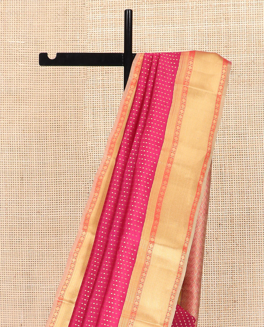 Red Vasundhara Lite Silk Mix Saree, Richly Detailed with Zari Buttas All Over Its Body, Complemented by Contrast Border of Rudraksham, Muthu, and Mayil Kann Designs, Grandly Woven Pallu of Jaal Designs, and Paired with a Contrast Blouse - Image 3