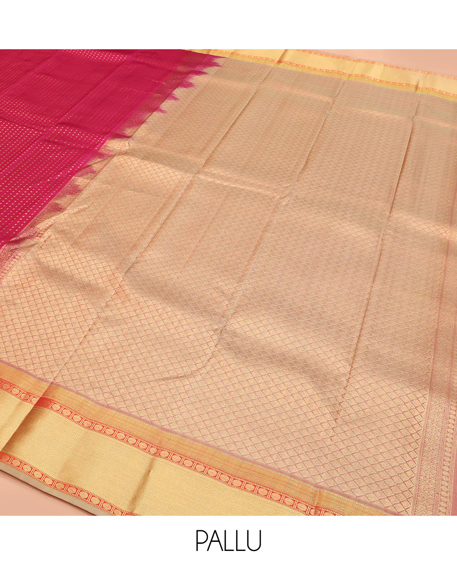 Red Vasundhara Lite Silk Mix Saree, Richly Detailed with Zari Buttas All Over Its Body, Complemented by Contrast Border of Rudraksham, Muthu, and Mayil Kann Designs, Grandly Woven Pallu of Jaal Designs, and Paired with a Contrast Blouse - Image 5