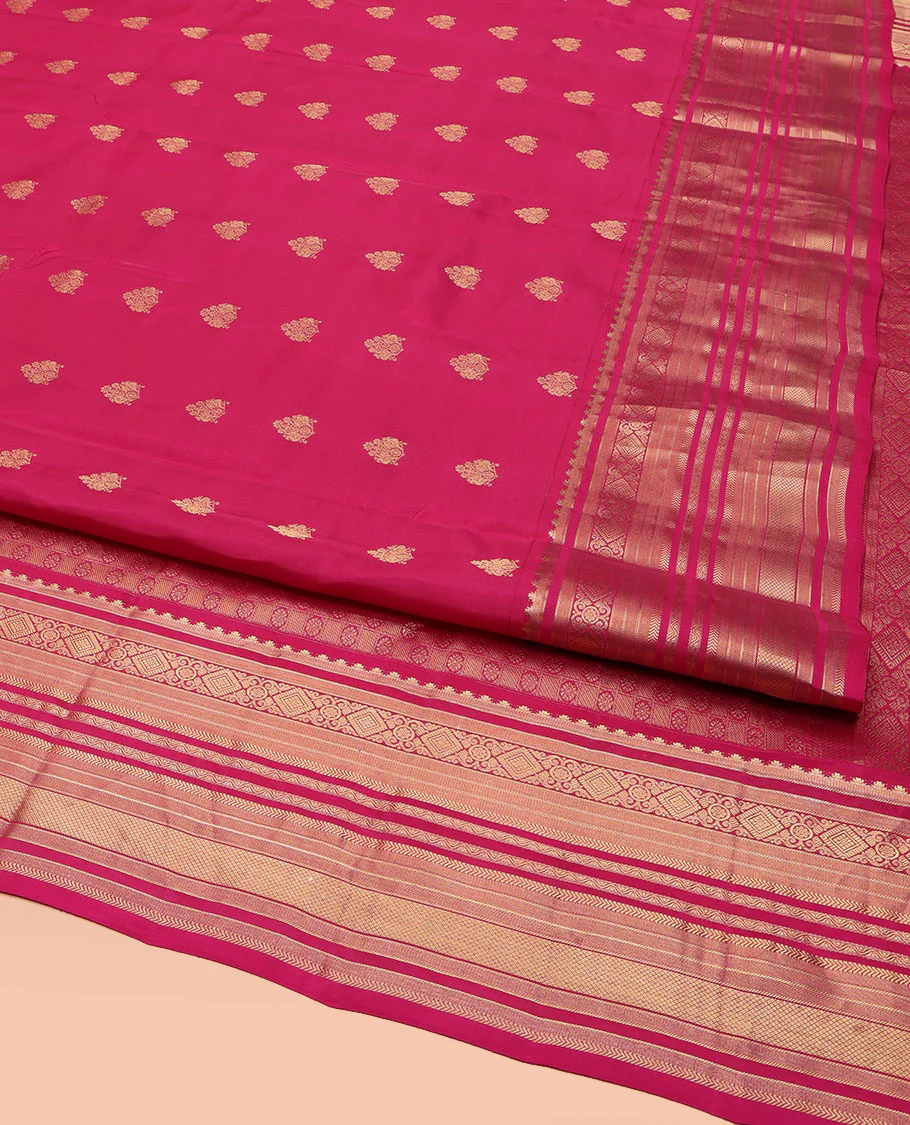 Pink Vasundhara Lite Silk Mix Saree, Spotlighted with Zari Buttas All Over Its Body, Highlighted by a Zari Border of Rekku, Mayil Kann, and Kathir Designs, Pallu of Chakram Enclosed Checked Designs, and Paired with a Matching Blouse - Image 2